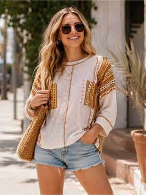 Ces Femme XL Boho Patchwork
Mixed Print Top NWOT Oversized
Festival Cottagecore